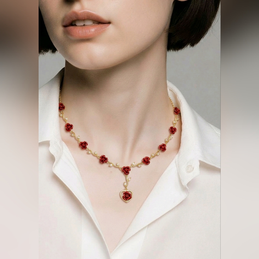 Dozen Roses drop‎ Heart necklace gold plated.